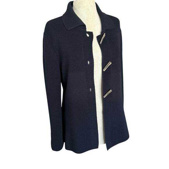 Saint James Pure Wool Knit Navy Cardigan Sweater Big Button Women’s US 6 UK 10 - Picture 2 of 12